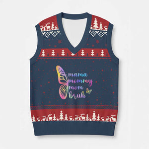 Funny Mom Saying Gift V-Neck Knit Sweater Vest Mama Mommy Mom Bruh TS12 Navy Red Print Your Wear