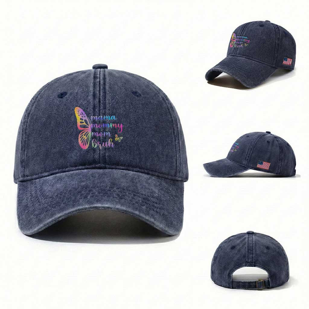 Funny Mom Saying Gift Washed Cotton Baseball Cap Mama Mommy Mom Bruh TS12 Washed Cap Universal Fit Navy Print Your Wear