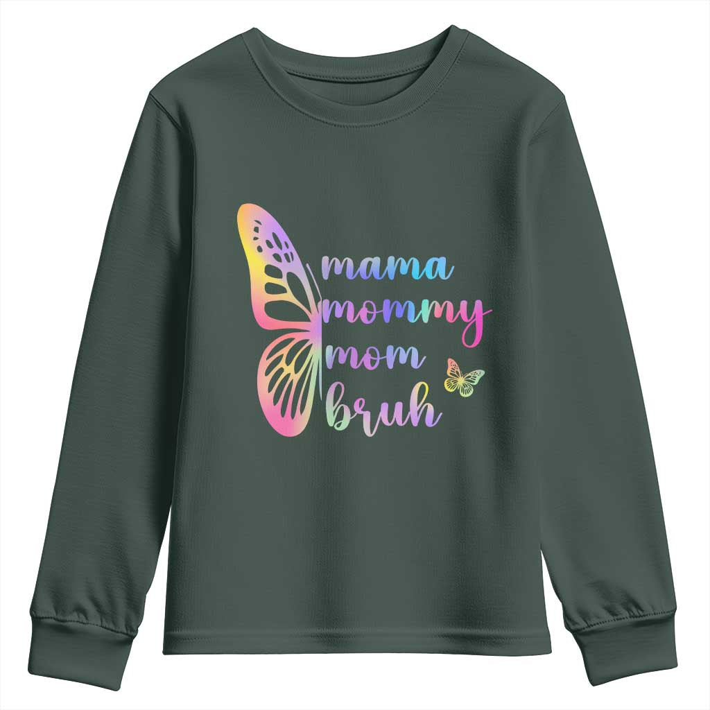 Funny Mom Saying Gift Youth Sweatshirt Mama Mommy Mom Bruh TS12 Dark Forest Green Print Your Wear