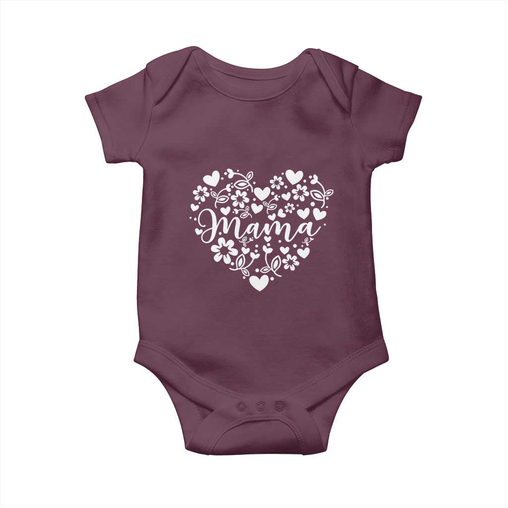 Floral Mama Heart Graphic Baby Onesie Mothers Day Flower Gift TS12 Maroon Print Your Wear