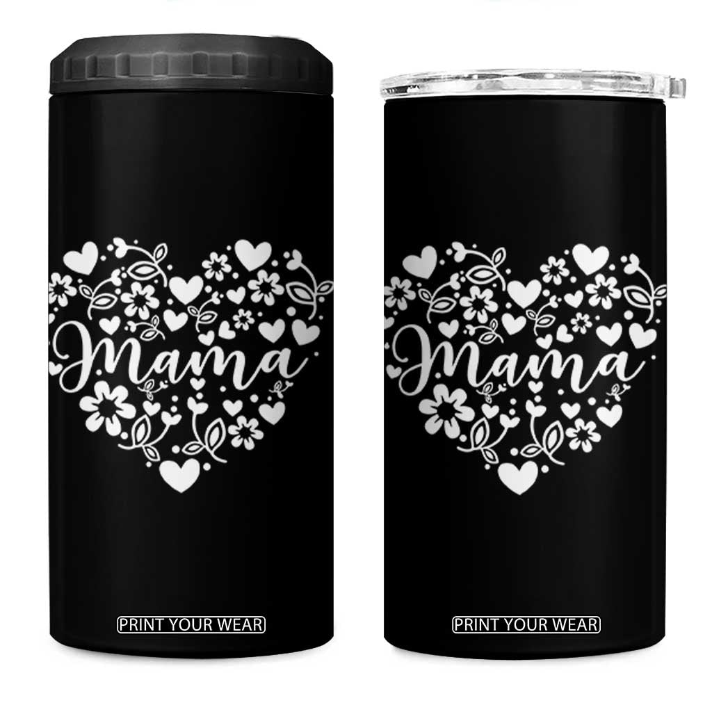 Floral Mama Heart Graphic 4 in 1 Can Cooler Tumbler Mothers Day Flower Gift TS12 One Size: 16 oz Black Print Your Wear