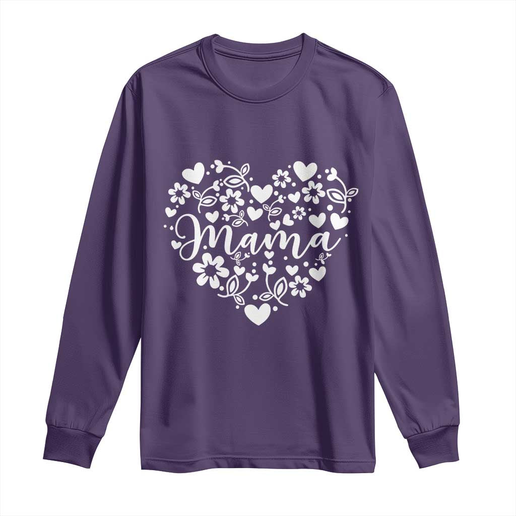 Floral Mama Heart Graphic Long Sleeve Shirt Mothers Day Flower Gift TS12 Purple Print Your Wear