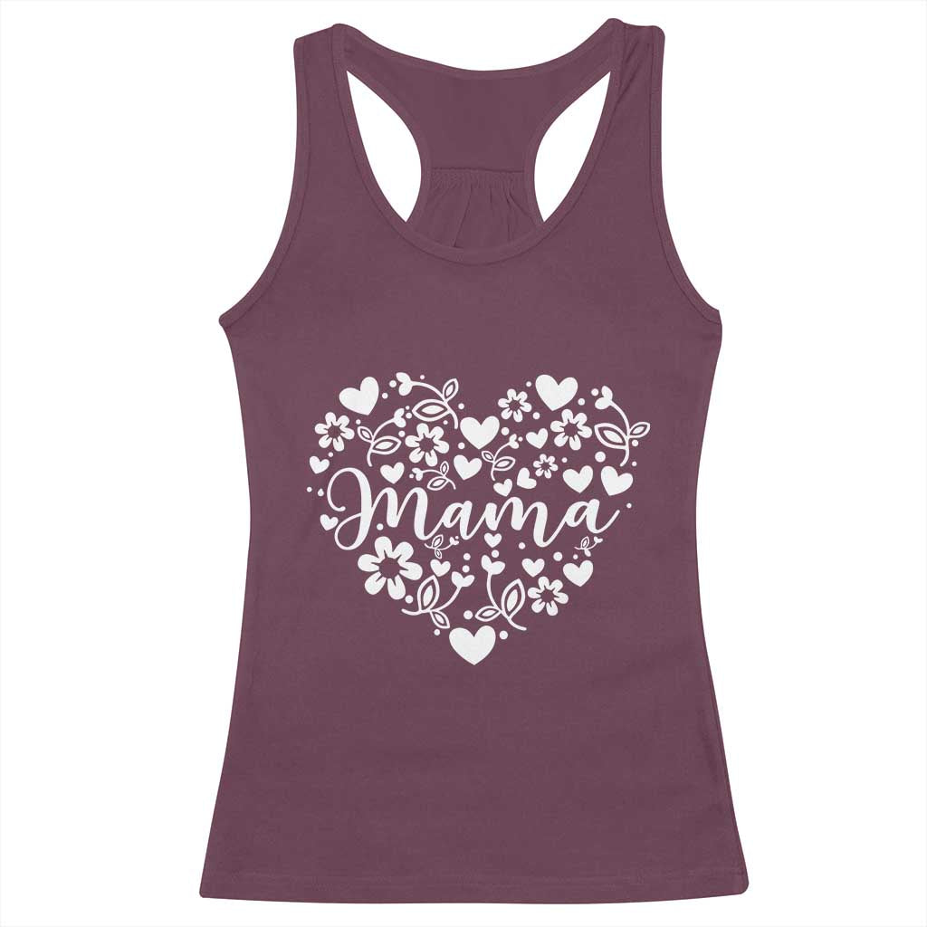 Floral Mama Heart Graphic Racerback Tank Top Mothers Day Flower Gift TS12 Maroon Print Your Wear
