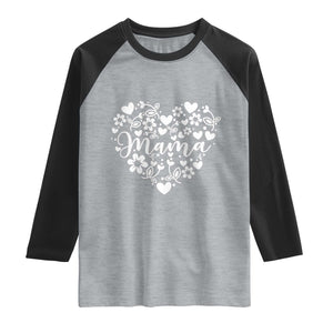 Floral Mama Heart Graphic Raglan Shirt Mothers Day Flower Gift TS12 Heather Gray Black Print Your Wear