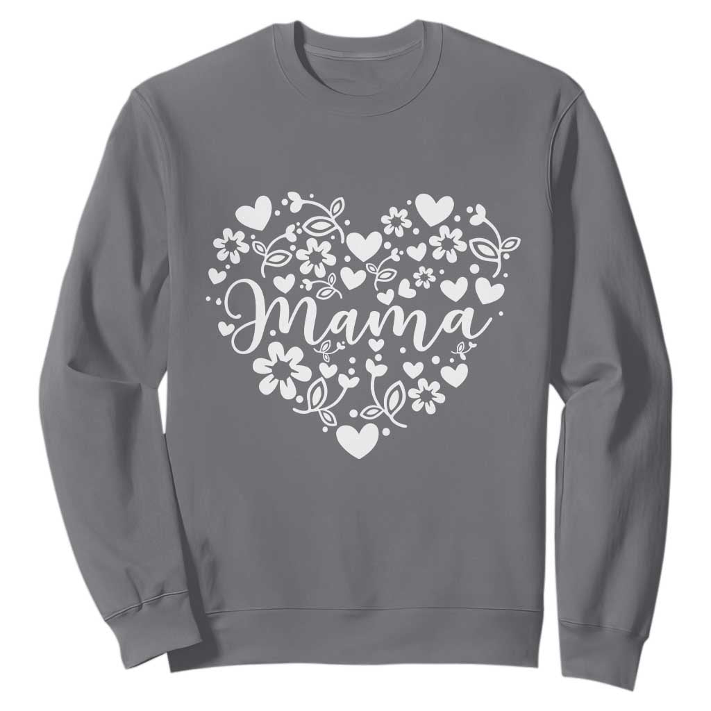 Floral Mama Heart Graphic Sweatshirt Mothers Day Flower Gift TS12 Charcoal Print Your Wear
