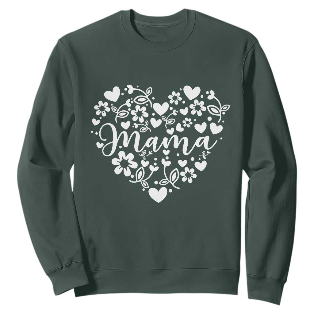 Floral Mama Heart Graphic Sweatshirt Mothers Day Flower Gift TS12 Dark Forest Green Print Your Wear