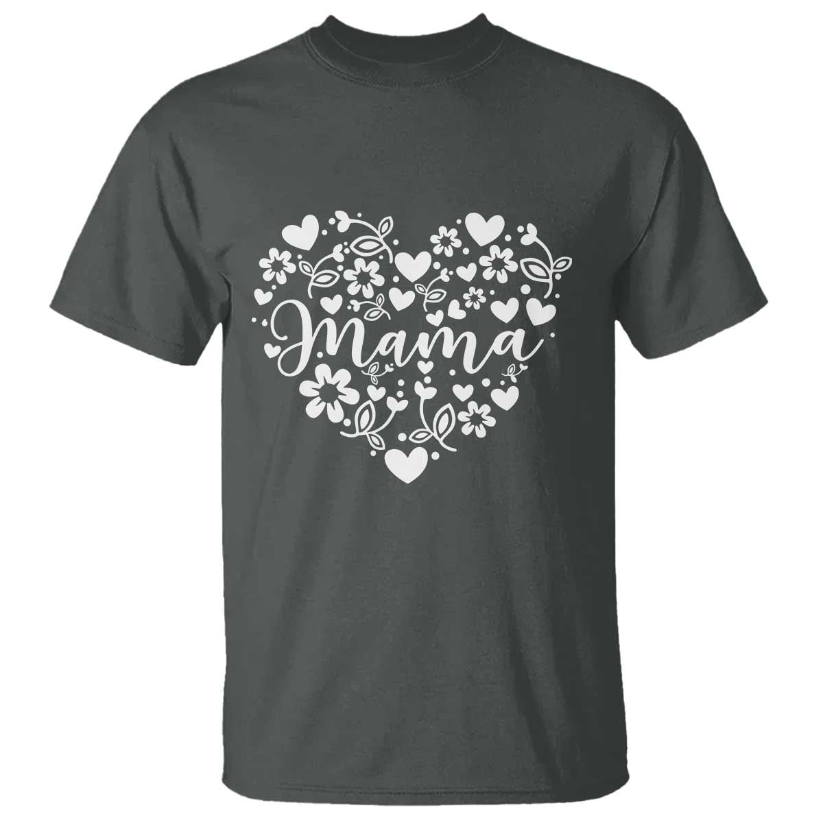 Floral Mama Heart Graphic T Shirt Mothers Day Flower Gift TS12 Dark Heather Print Your Wear