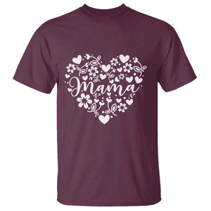 Floral Mama Heart Graphic T Shirt Mothers Day Flower Gift TS12 Maroon Print Your Wear