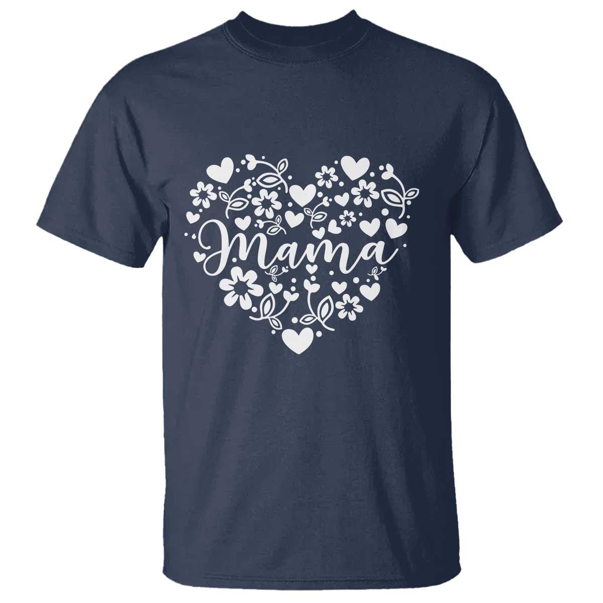 Floral Mama Heart Graphic T Shirt Mothers Day Flower Gift TS12 Navy Print Your Wear