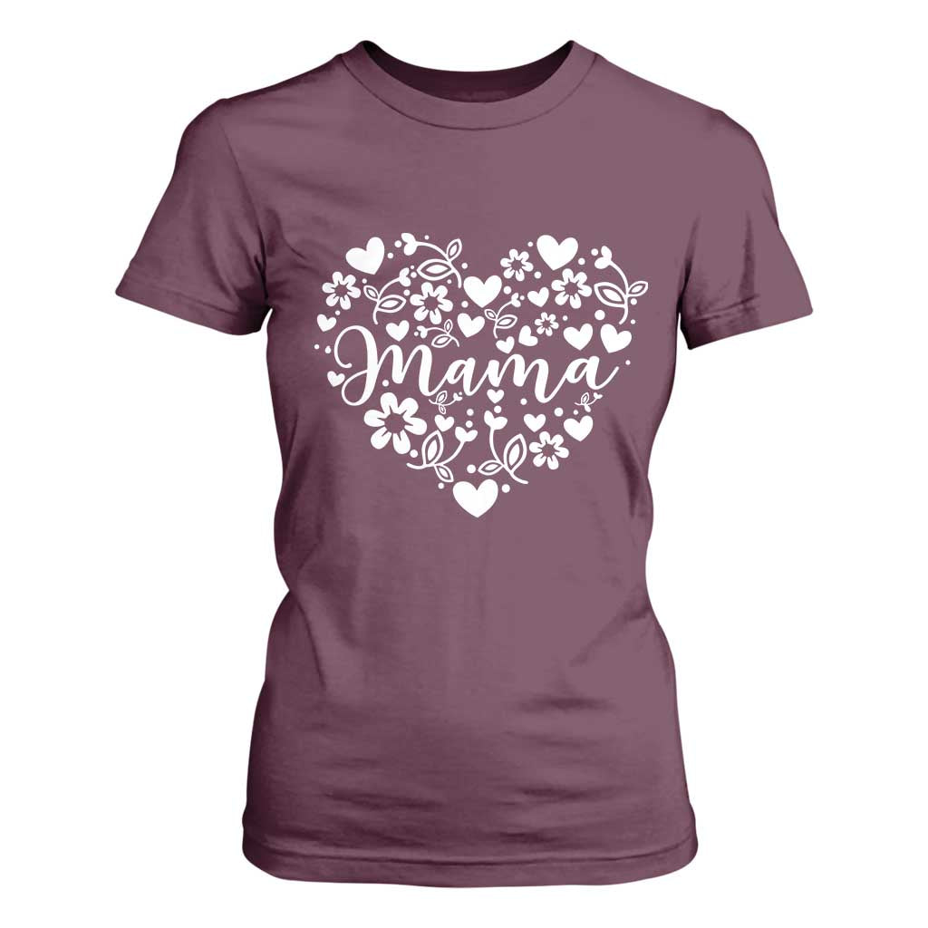 Floral Mama Heart Graphic T Shirt For Women Mothers Day Flower Gift TS12 Maroon Print Your Wear