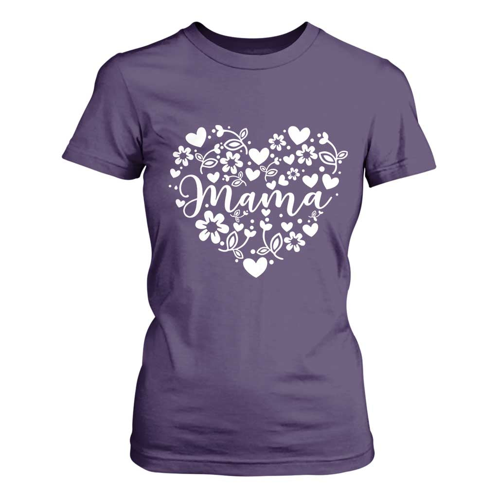 Floral Mama Heart Graphic T Shirt For Women Mothers Day Flower Gift TS12 Purple Print Your Wear
