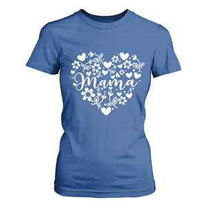 Floral Mama Heart Graphic T Shirt For Women Mothers Day Flower Gift TS12 Royal Blue Print Your Wear