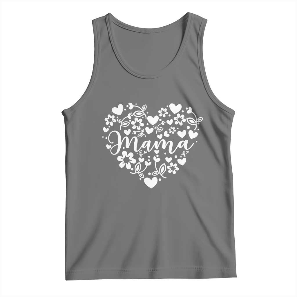 Floral Mama Heart Graphic Tank Top Mothers Day Flower Gift TS12 Black Heather Print Your Wear
