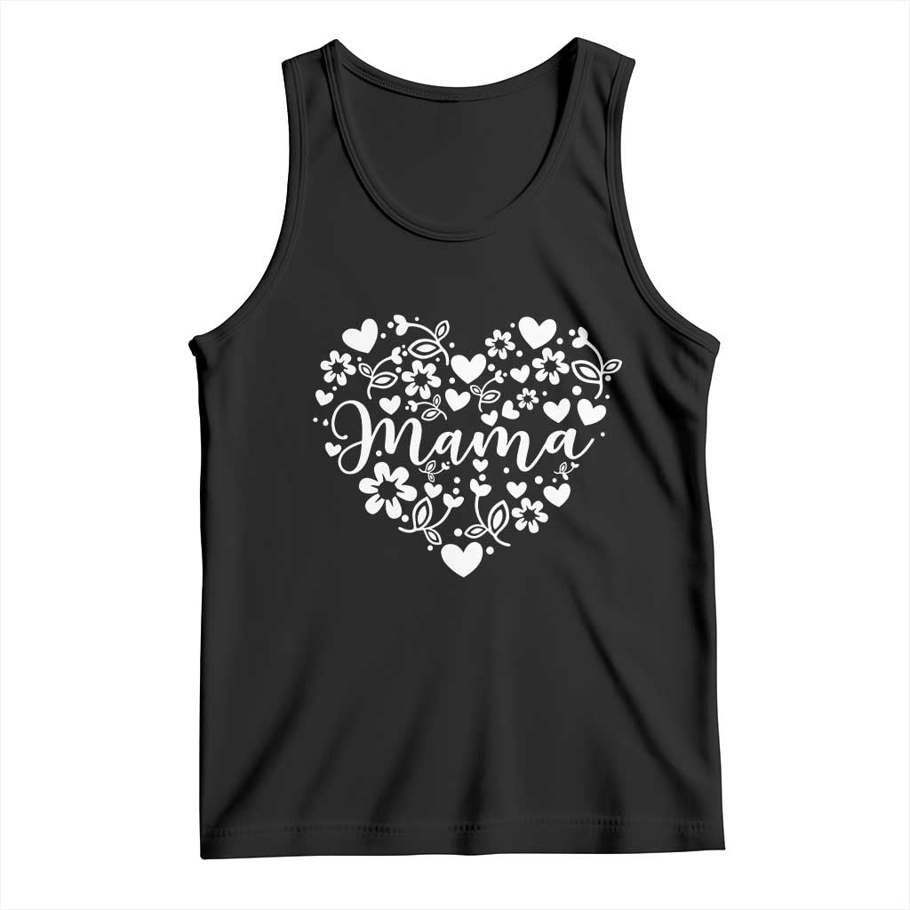 Floral Mama Heart Graphic Tank Top Mothers Day Flower Gift TS12 Black Print Your Wear