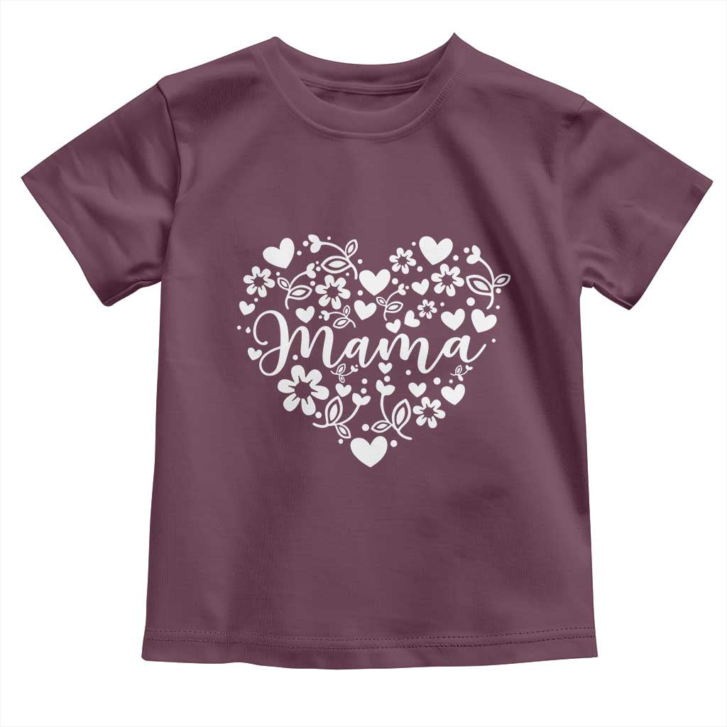 Floral Mama Heart Graphic Toddler T Shirt Mothers Day Flower Gift TS12 Maroon Print Your Wear