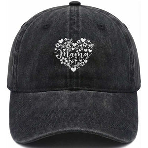Floral Mama Heart Graphic Washed Cotton Baseball Cap Mothers Day Flower Gift TS12 Print Your Wear