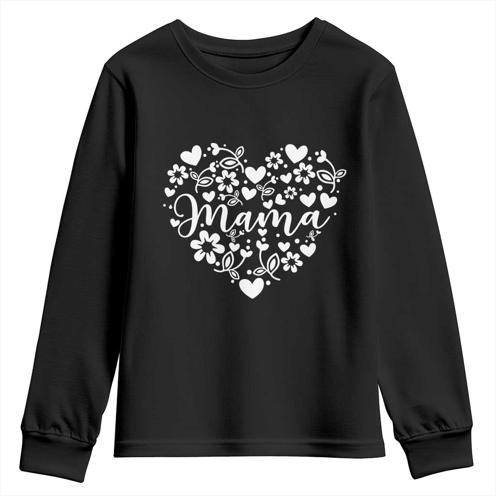 Floral Mama Heart Graphic Youth Sweatshirt Mothers Day Flower Gift TS12 Black Print Your Wear
