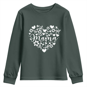 Floral Mama Heart Graphic Youth Sweatshirt Mothers Day Flower Gift TS12 Dark Forest Green Print Your Wear