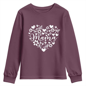 Floral Mama Heart Graphic Youth Sweatshirt Mothers Day Flower Gift TS12 Maroon Print Your Wear