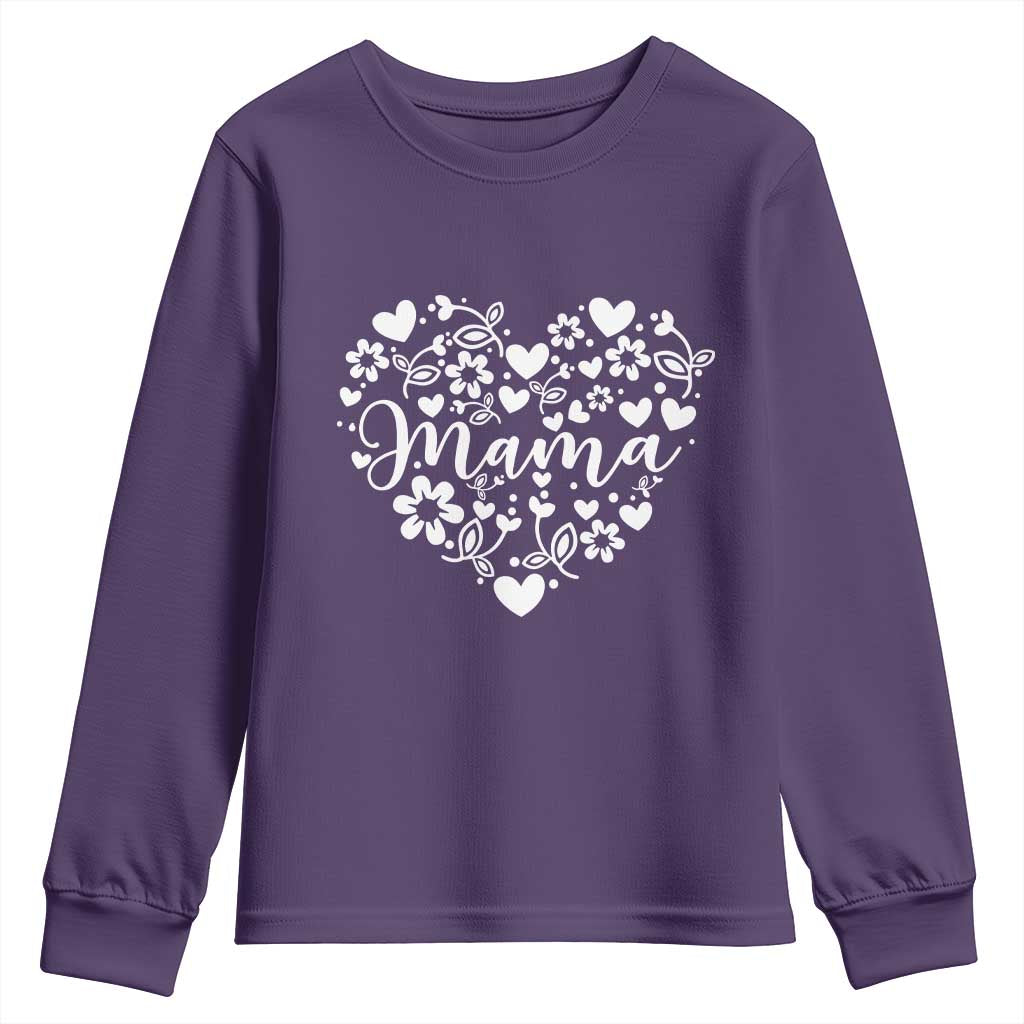 Floral Mama Heart Graphic Youth Sweatshirt Mothers Day Flower Gift TS12 Purple Print Your Wear