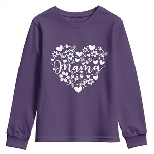Floral Mama Heart Graphic Youth Sweatshirt Mothers Day Flower Gift TS12 Purple Print Your Wear