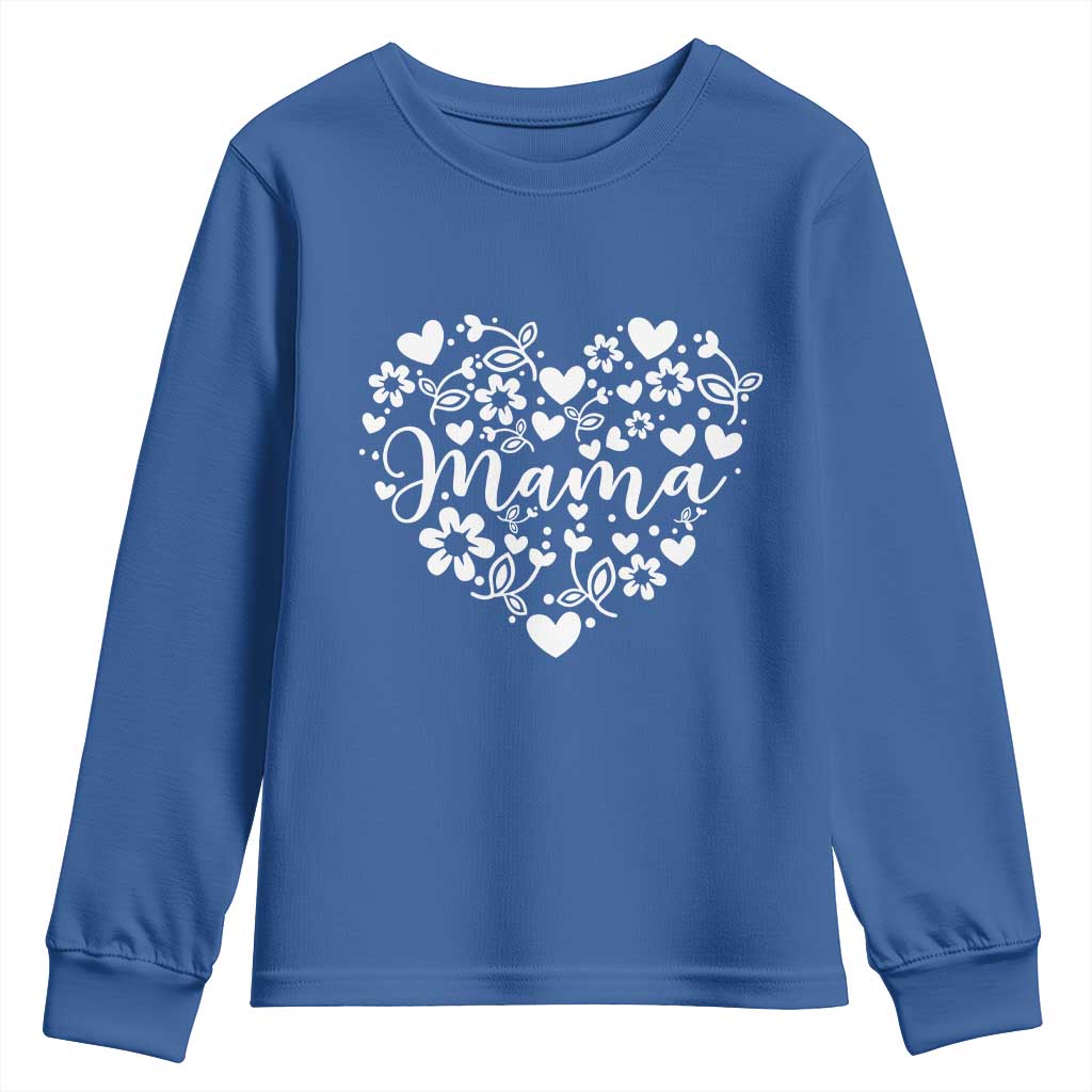 Floral Mama Heart Graphic Youth Sweatshirt Mothers Day Flower Gift TS12 Royal Blue Print Your Wear