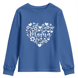 Floral Mama Heart Graphic Youth Sweatshirt Mothers Day Flower Gift TS12 Royal Blue Print Your Wear