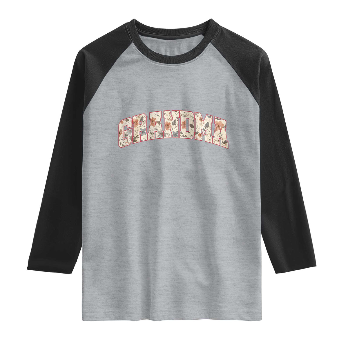 Vintage Floral Grandma Raglan Shirt Mothers Day Gift Idea TS12 Heather Gray Black Print Your Wear