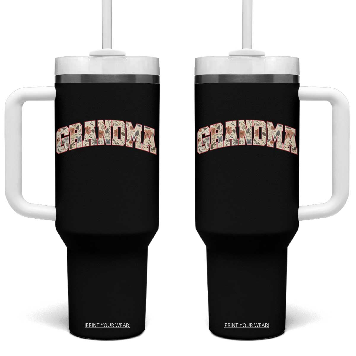 Vintage Floral Grandma Tumbler With Handle Mothers Day Gift Idea TS12 One Size: 40 oz Black Print Your Wear