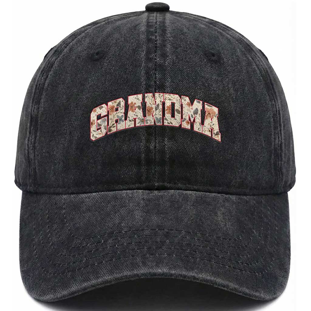 Vintage Floral Grandma Washed Cotton Baseball Cap Mothers Day Gift Idea TS12 Print Your Wear