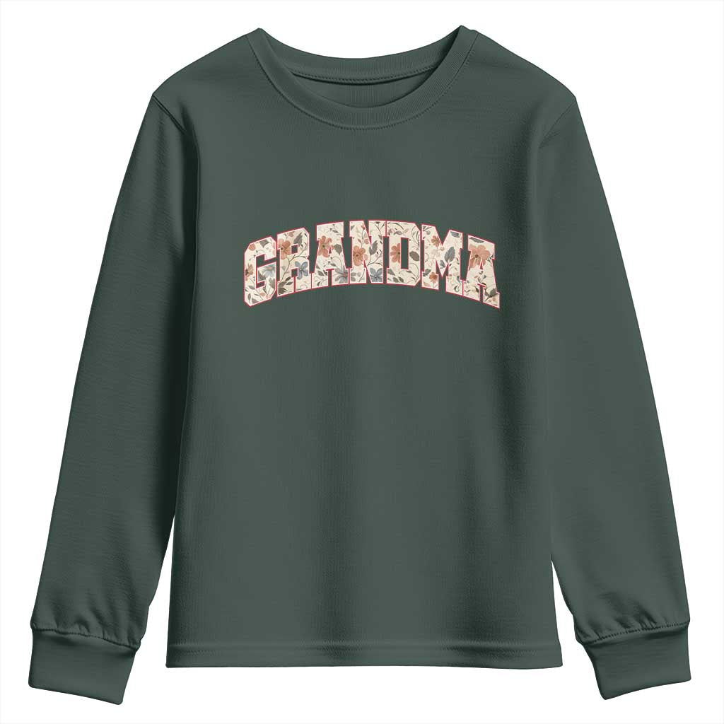 Vintage Floral Grandma Youth Sweatshirt Mothers Day Gift Idea TS12 Dark Forest Green Print Your Wear