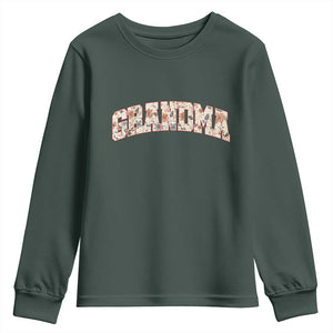 Vintage Floral Grandma Youth Sweatshirt Mothers Day Gift Idea TS12 Dark Forest Green Print Your Wear