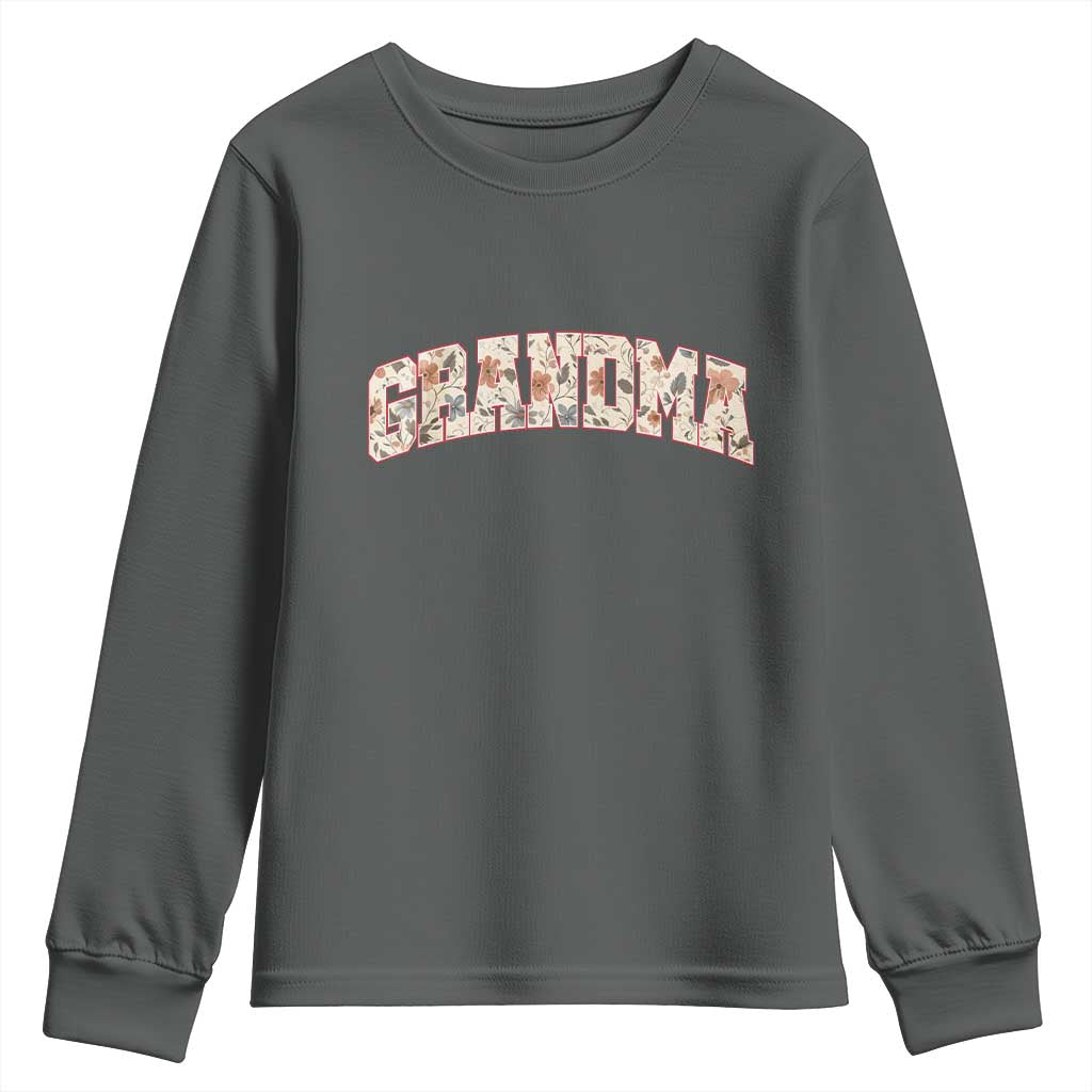 Vintage Floral Grandma Youth Sweatshirt Mothers Day Gift Idea TS12 Dark Heather Print Your Wear
