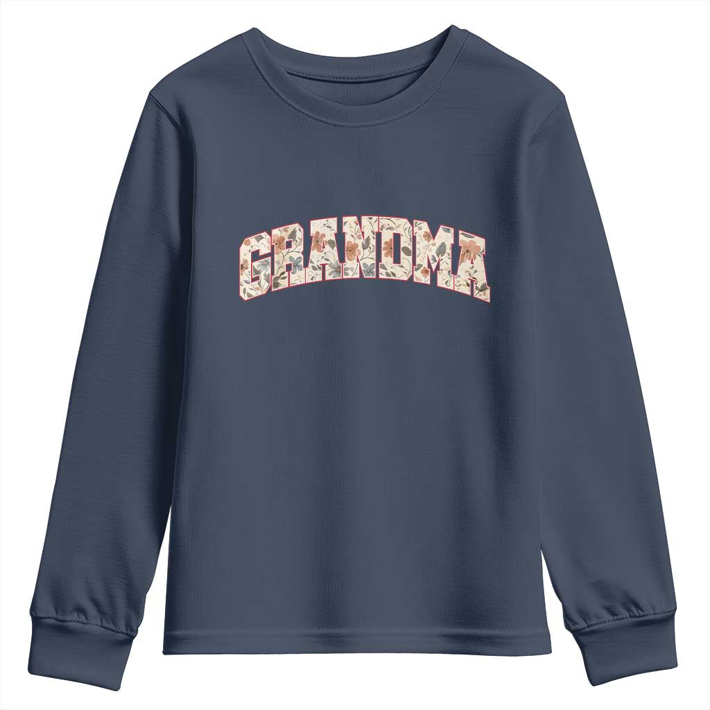 Vintage Floral Grandma Youth Sweatshirt Mothers Day Gift Idea TS12 Navy Print Your Wear