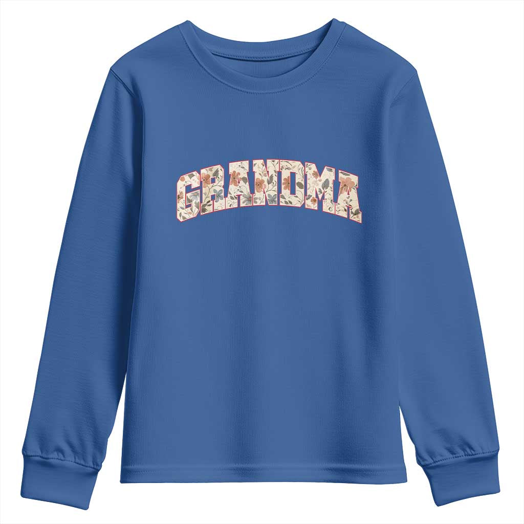 Vintage Floral Grandma Youth Sweatshirt Mothers Day Gift Idea TS12 Royal Blue Print Your Wear