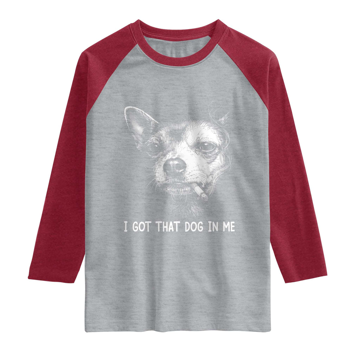 Funny Chihuahua Smoking Meme Raglan Shirt I Got That Dog In Me TS12 Heather Gray Heather Red Print Your Wear