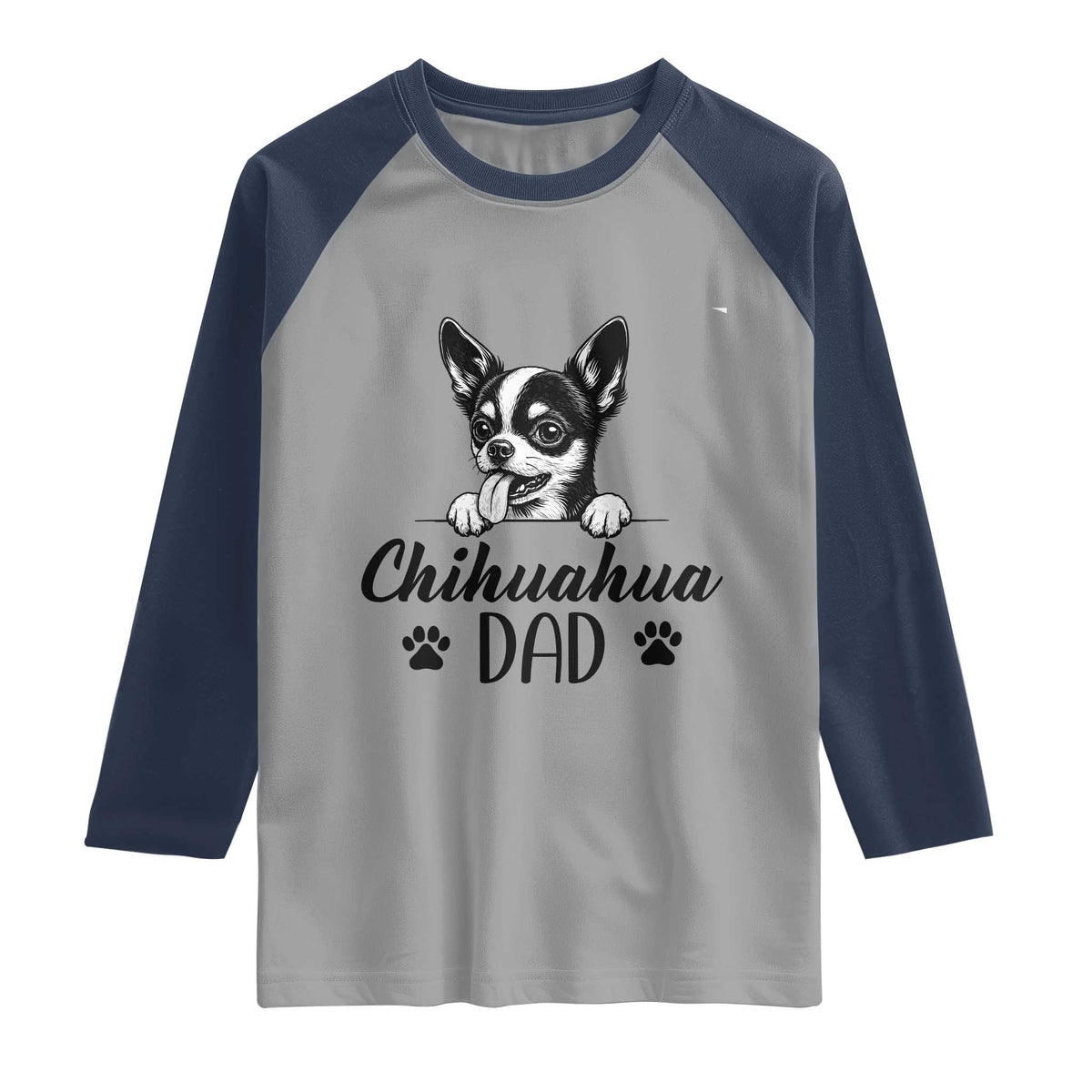 Proud Chihuahua Dad Raglan Shirt Dog Lover Gift Idea TS12 Sport Gray Navy Print Your Wear