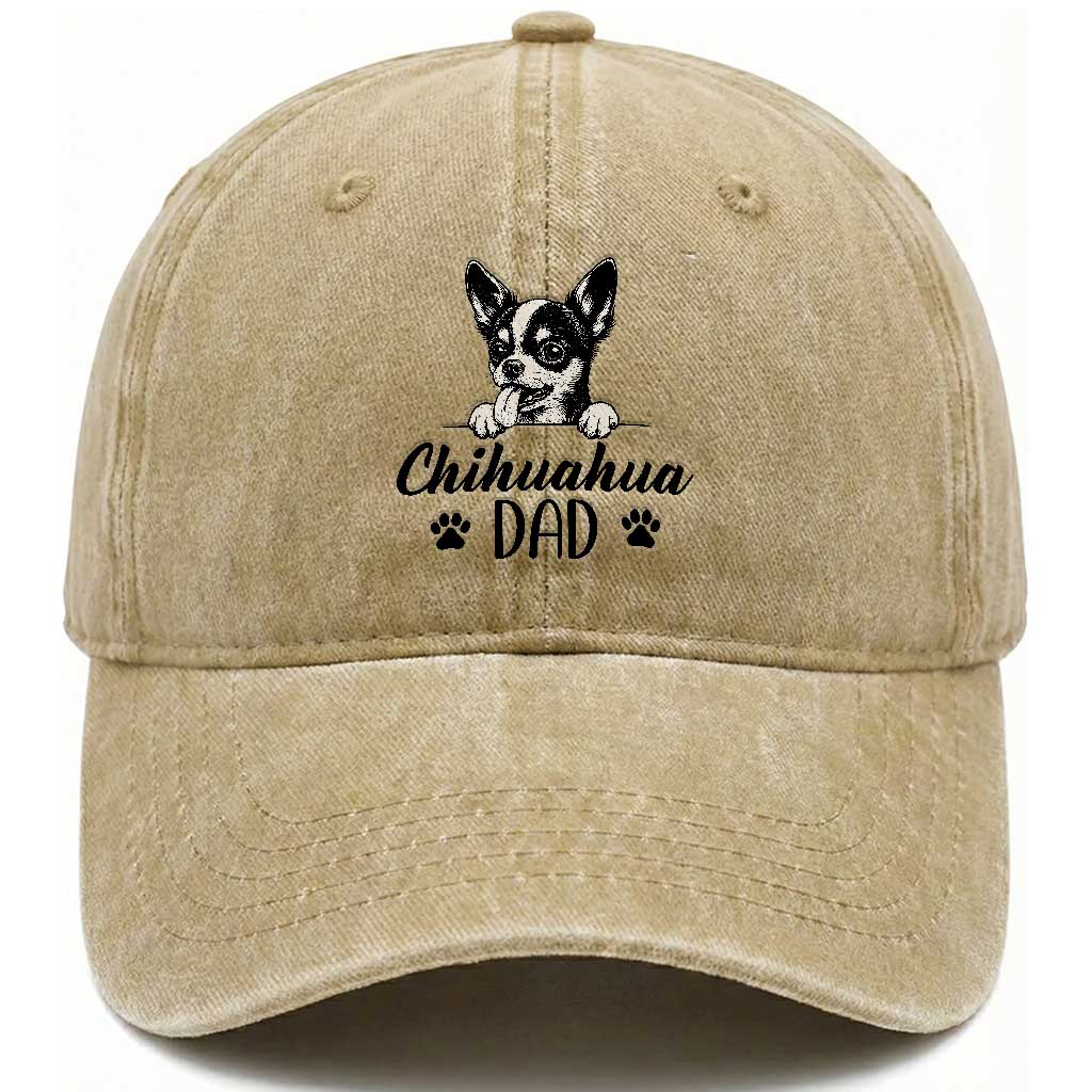 Proud Chihuahua Dad Washed Cotton Baseball Cap Dog Lover Gift Idea TS12 Print Your Wear