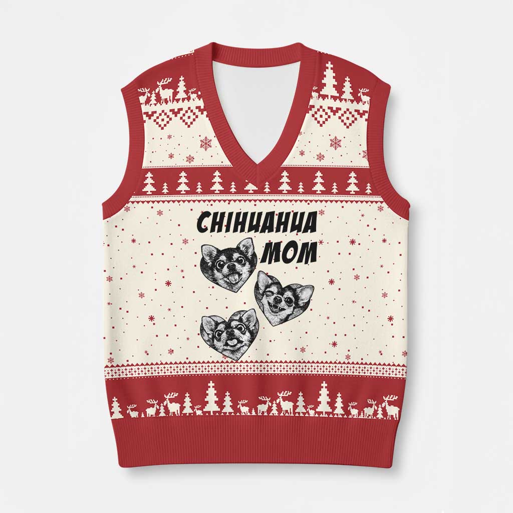 Proud Chihuahua Mom V-Neck Knit Sweater Vest Ankle Biter Dog Lover TS12 Beige Red Print Your Wear