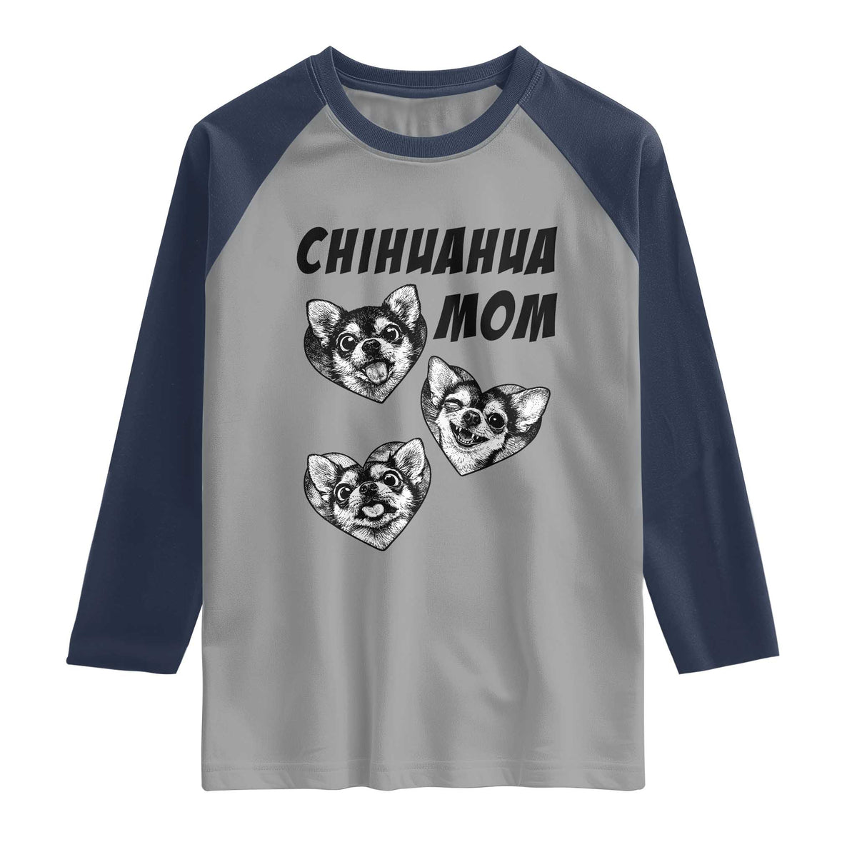 Proud Chihuahua Mom Raglan Shirt Ankle Biter Dog Lover TS12 Sport Gray Navy Print Your Wear
