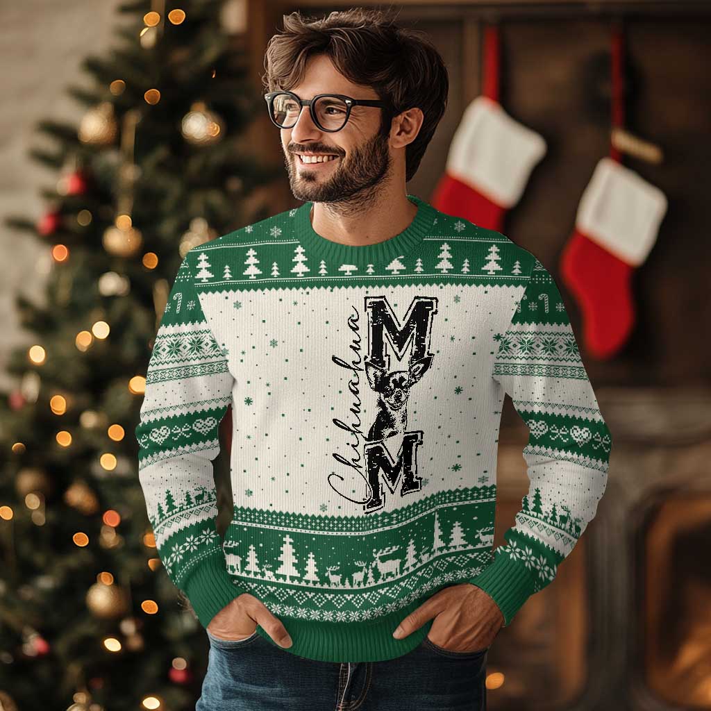 Chihuahua Mom Gift Ugly Christmas Sweater Mothers Day Dog Lover TS12 Beige Green Print Your Wear
