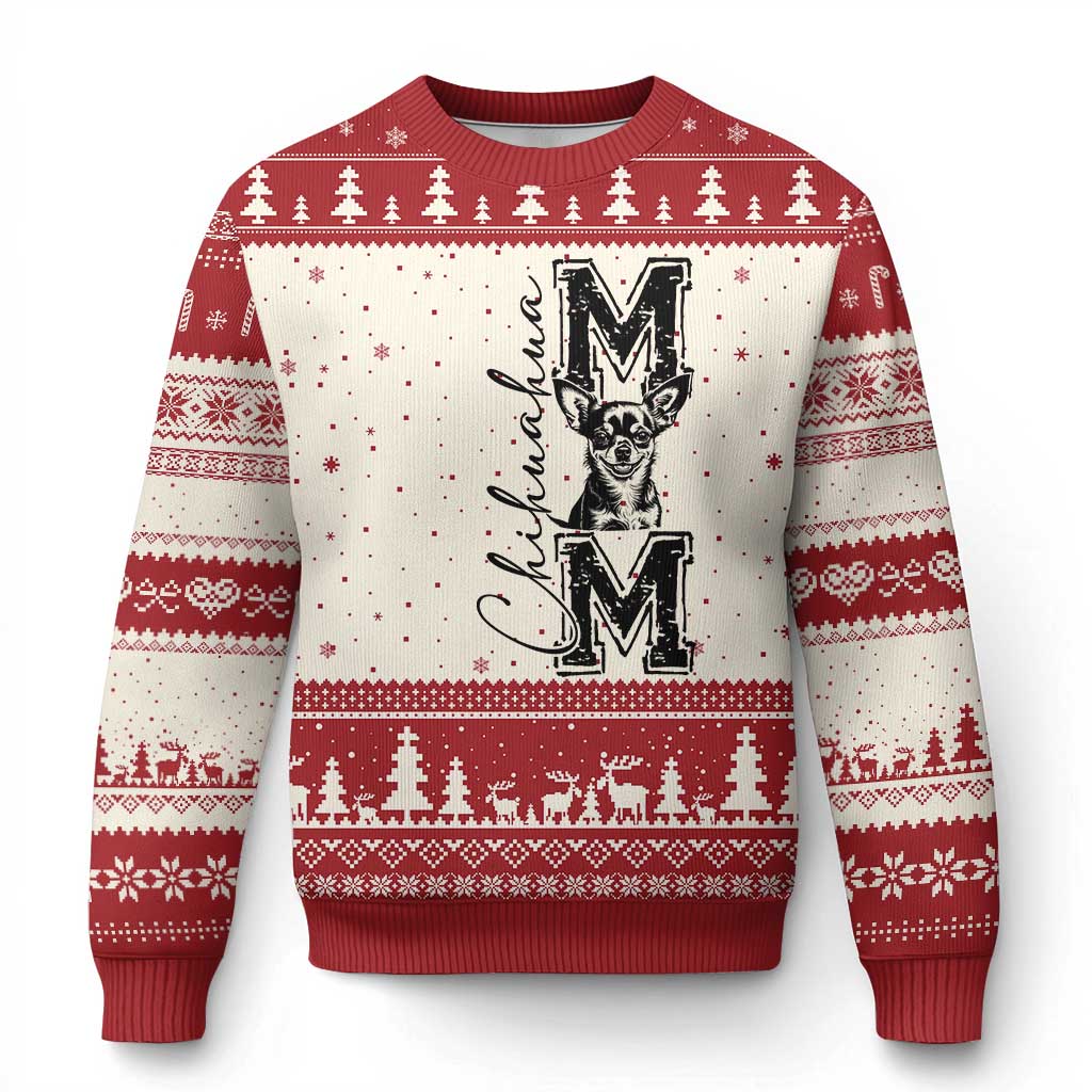 Chihuahua Mom Gift Ugly Christmas Sweater Mothers Day Dog Lover TS12 Beige Red Print Your Wear