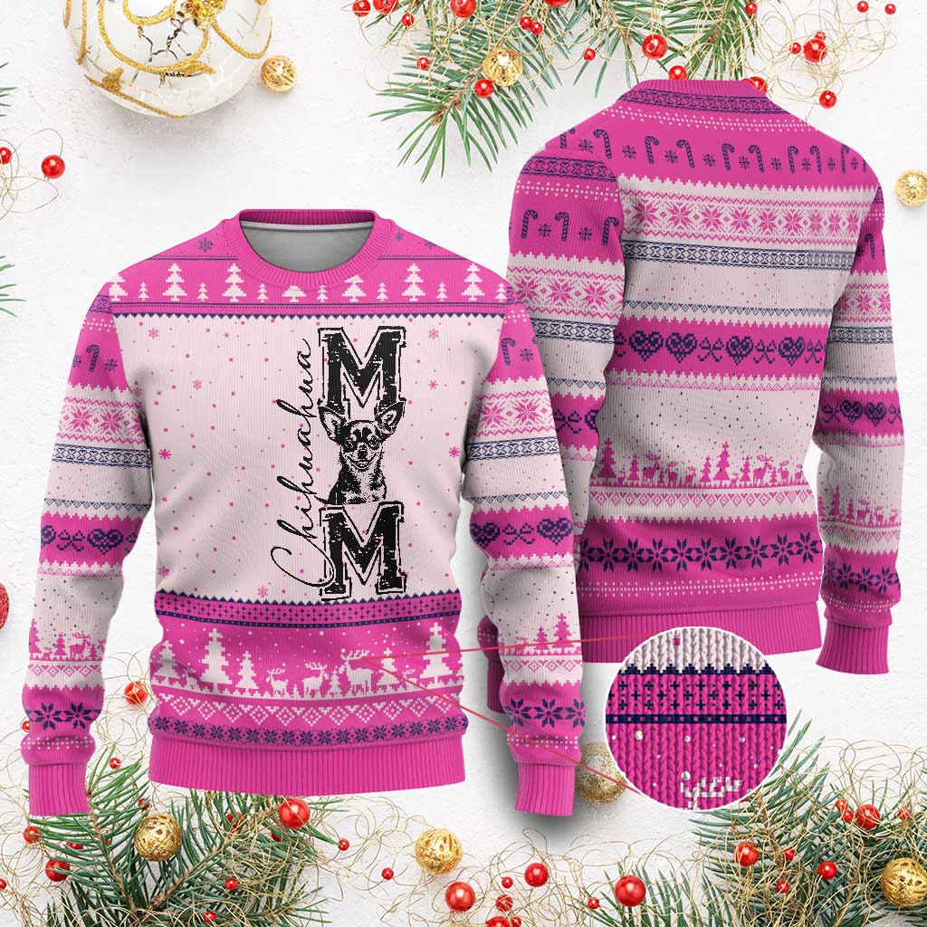 Chihuahua Mom Gift Ugly Christmas Sweater Mothers Day Dog Lover TS12 Hot Pink Print Your Wear