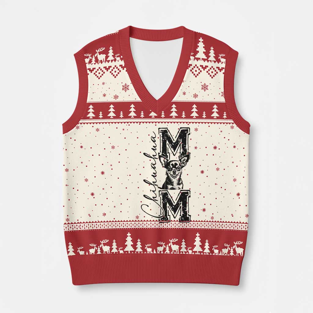 Chihuahua Mom Gift V-Neck Knit Sweater Vest Mothers Day Dog Lover TS12 Beige Red Print Your Wear