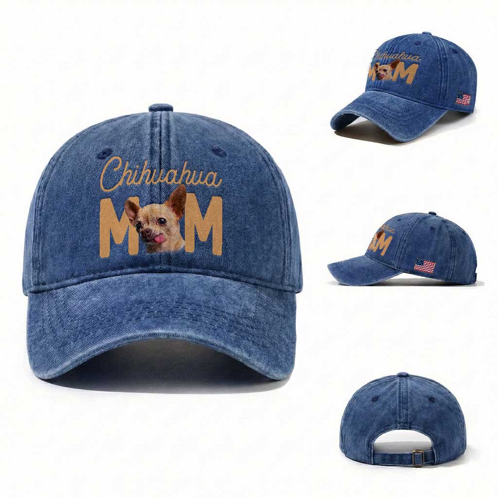 Proud Dog Mom Chihuahua Washed Cotton Baseball Cap Mothers Day Lover Gift TS12 Washed Cap Universal Fit Royal Blue Print Your Wear