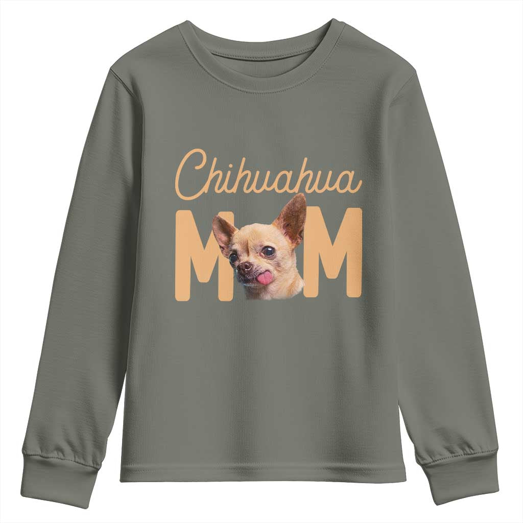 Proud Dog Mom Chihuahua Youth Sweatshirt Mothers Day Lover Gift TS12 Military Green Print Your Wear