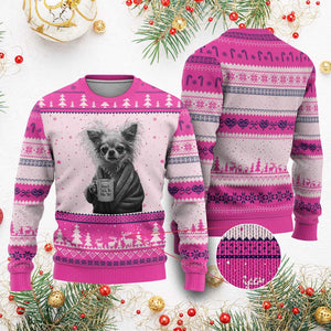 Funny Chihuahua Coffee Lover Ugly Christmas Sweater Do Not Talk To Me Yet TS12 Hot Pink Print Your Wear