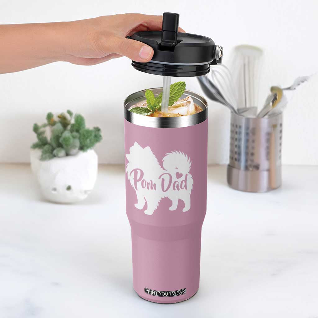 Proud Pomeranian Dad Flip Straw Tumbler Small Breed Dog Owner Gift TS12 One Size: 30 oz Light Pink Print Your Wear