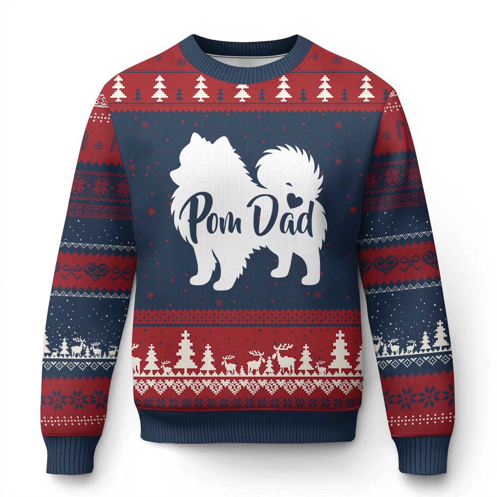 Proud Pomeranian Dad Ugly Christmas Sweater Small Breed Dog Owner Gift TS12 Navy Red Print Your Wear