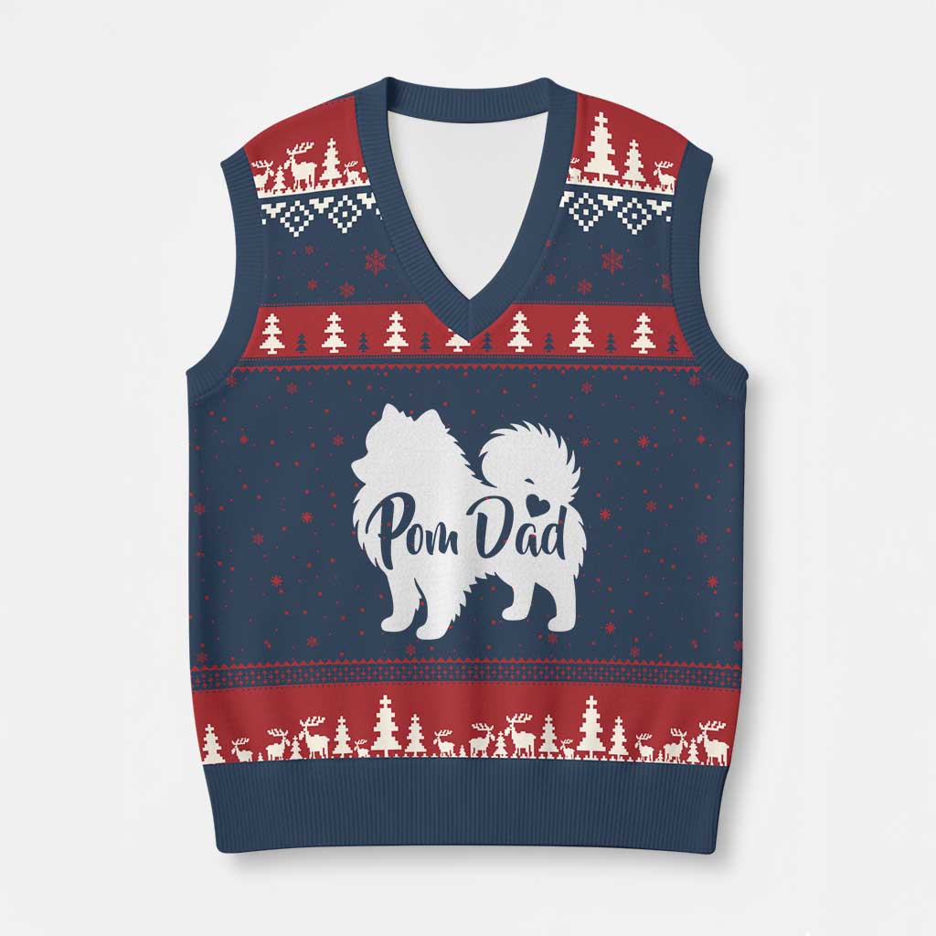 Proud Pomeranian Dad V-Neck Knit Sweater Vest Small Breed Dog Owner Gift TS12 Navy Red Print Your Wear